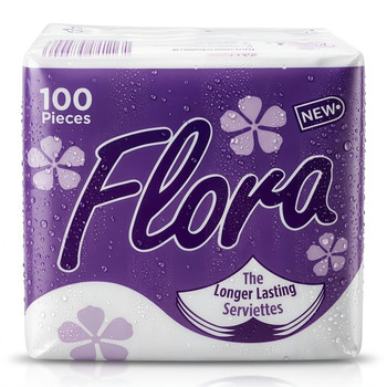 FLORA SERVIETTES WHT 100PCS